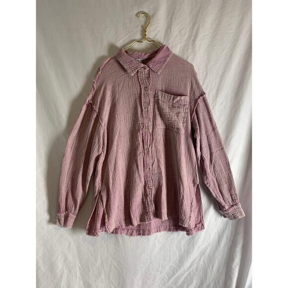 White Birch Women's Dusty Rose Button Down Oversized Blouse Long Sleeve Casual S - Picture 1 of 7